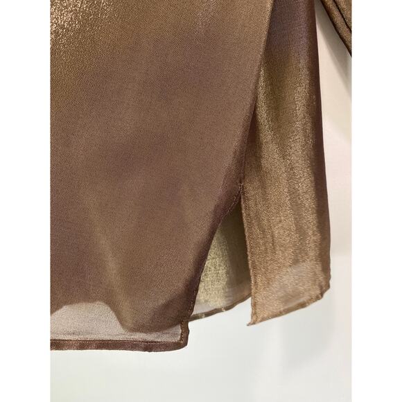 Giorgio Armani Silk Blend Gold Metallic V Neck Popover Top 6 Glamorous Elegant - Picture 5 of 8